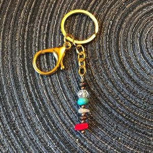 Handmade gemstone keychain, purse charms on gold key ring/chain